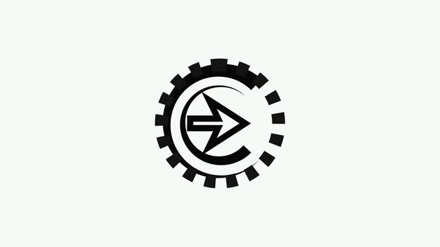 Minimalist gear arrow animation, rotating mechanical cog for industrial technology and business branding motion 4k video.