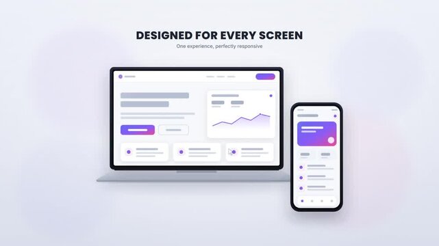 Animated responsive web design mockup showing matching dashboard on laptop and smartphone screen