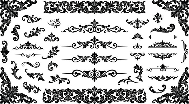 Vintage Floral Ornament Frame Collection with Decorative Borders Corners Dividers and Elegant Victorian Scroll Elements