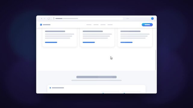 Animated website building in browser window with sections and dashboard assembling step by step