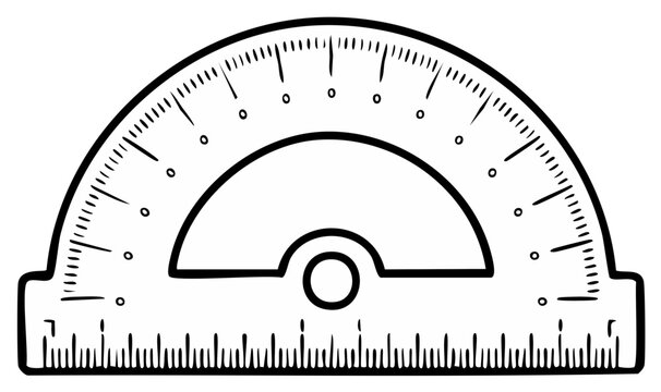 Simple line drawing of a protractor for measuring angles and geometry education