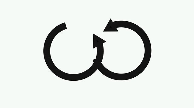 Animated infinity loop arrows minimalist black loading symbol on white background, cycle 4k video.