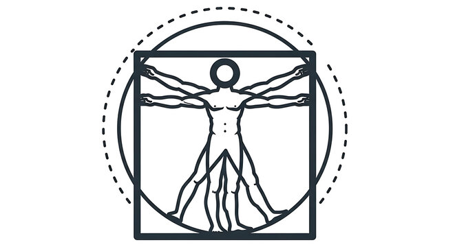 Vitruvian man silhouette icon vector illustration with vitruvian proportion scientific illustration classical proportions geometry sketching