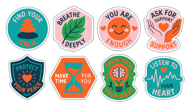 Collection of Mental Health Awareness Stickers for Support and Well being