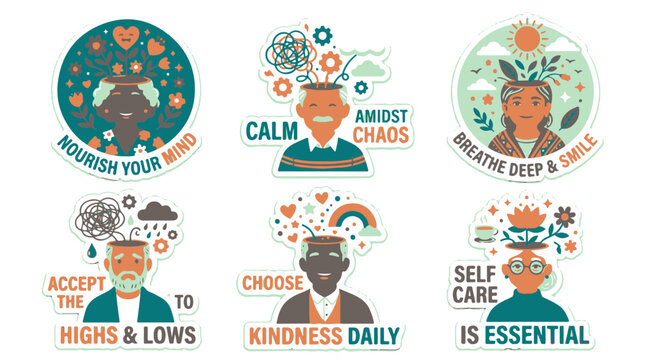 Mental Health Illustrations Promoting Self Care and Calm