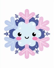 Fototapeta premium Cute snowflake with smiling face and rosy cheeks