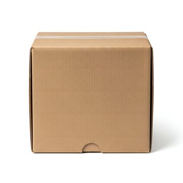 Brown cardboard box with QR code design on isolated background isolated on white background