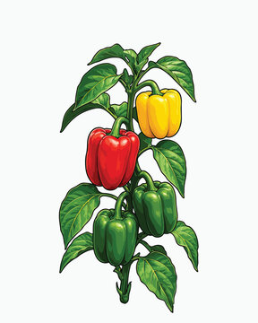 Colorful bell pepper plant vector illustration