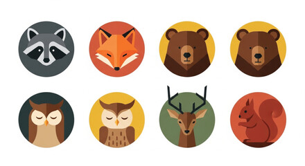 Naklejka premium Minimalist woodland animal vector badges set with geometric forest creature icons for modern graphic branding