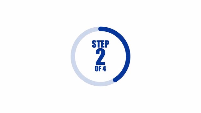 A blue step 1 to 4 circular progress indicator on white, suitable for process guides, stage updates, tutorial steps, and animated workflow graphics.
