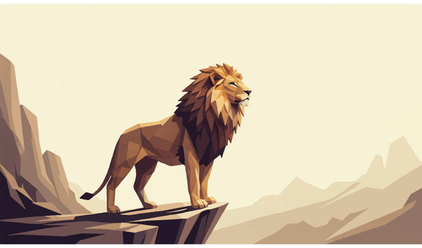 Lion Standing on Cliff Edge Majestic Animal 1.