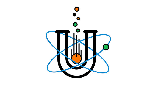 Science laboratory logo concept with letter u and atomic structure laboratory chemistry education research experiment molecule scientific academic learning innovation discovery university
