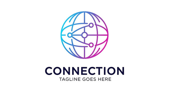 Abstract global network connection logo design with connection technology communication internet business gradient corporate structure information connectivity telecommunication