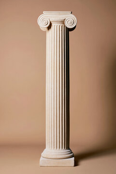 Classical ionic column stands centered on a warm beige backdrop for luxury product displays, architectural heritage branding and historical museum exhibitions