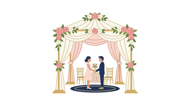 Wedding Ceremony Arch with Couple Holding Hands, Romantic Vows, Elegant Decor