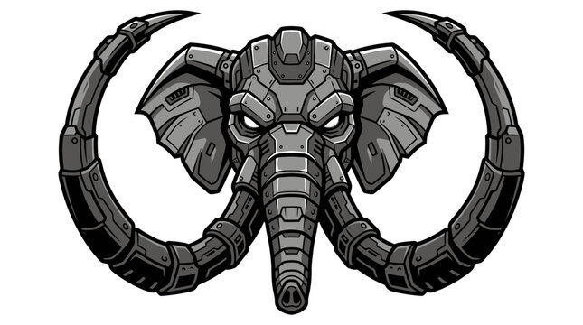 Robotic Mammoth Head Mascot Logo - Cyberpunk Elephant Tusk Icon