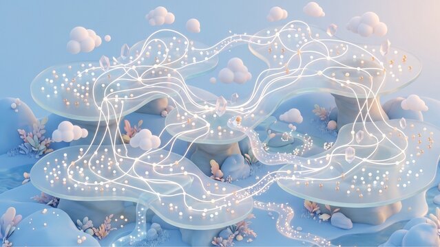 Soft isometric 3D knowledge base construction with white light streams connecting glass platforms
