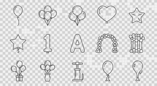 Party Balloon Icons Set: Celebration, Birthday, Shapes - Vector Graphics