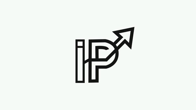 Minimalist IP, animation with rising growth arrow for business branding and corporate financial success concepts 4k video.