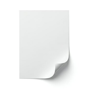 Curved corner of a blank white paper sheet isolated on white background