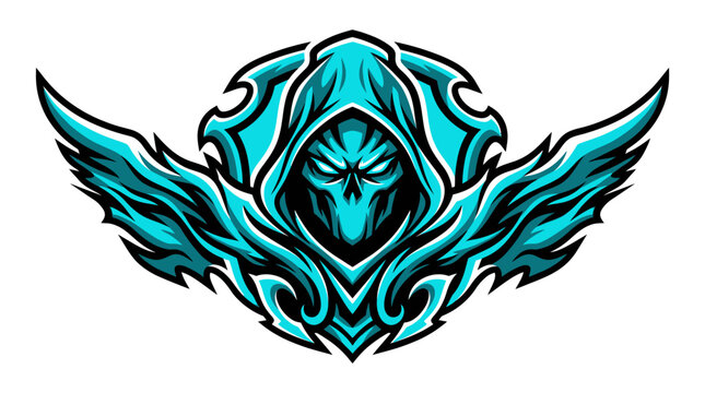 Mysterious Grim Reaper with Wings, Glowing Blue, Ethereal Ghostly Figure