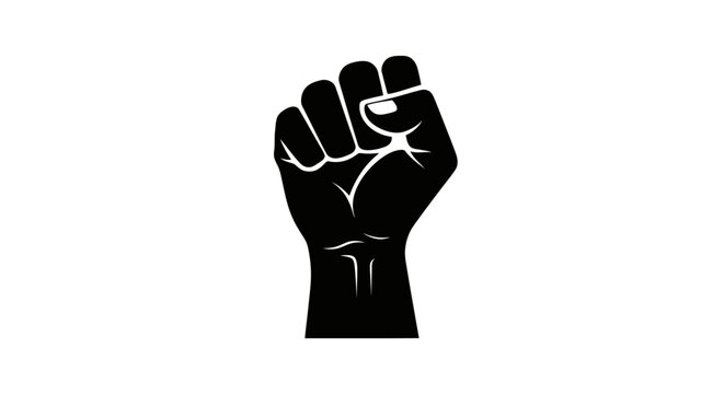 Black raised fist silhouette icon.