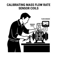 Fototapeta premium Technician Calibrating Mass Flow Rate Sensor Coils on Industrial Equipment.