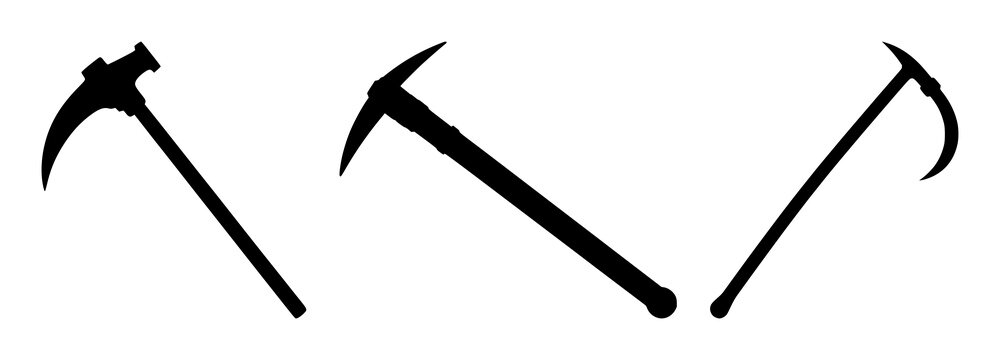 Solid black icon, white background: data mining pickaxe with binary code set with simple line art design featuring line art, illustrations, graphic resources with vector and design elements