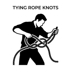 Fototapeta premium Man Demonstrating How to Tie a Rope Knot Close Up.