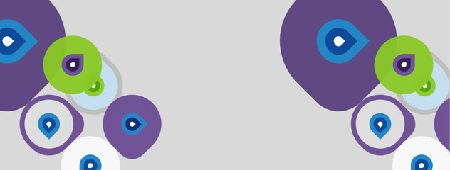 Obraz premium Abstract circles, purple, green hues dominate. Minimalist design, clean background, simple shapes create visual interest. Modern aesthetic.