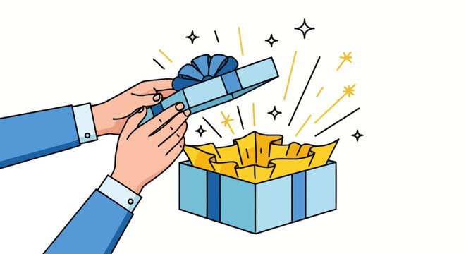 Man opening gift box surprise.