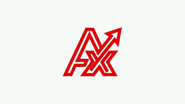 Animated red ax letter with rising growth arrow for business branding and financial success concepts 4k video.