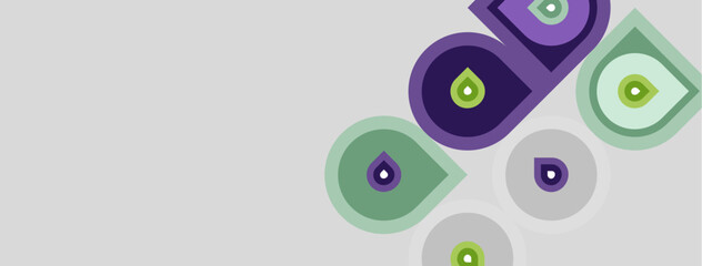 Fototapeta premium Abstract design features overlapping circles, varying shades purple, green, gray. Minimalist composition suggests fluidity, movement.