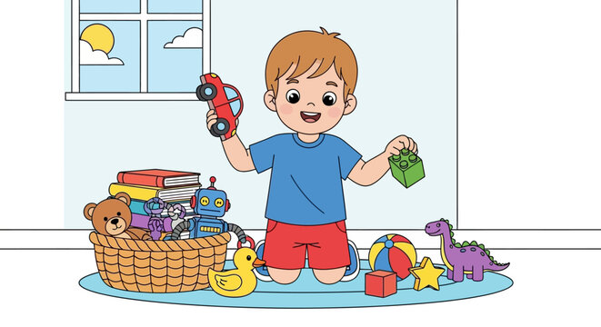 Young Boy Playing with Toys.