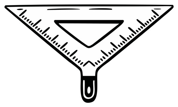 Hand drawn set square ruler with measurement markings line art illustration