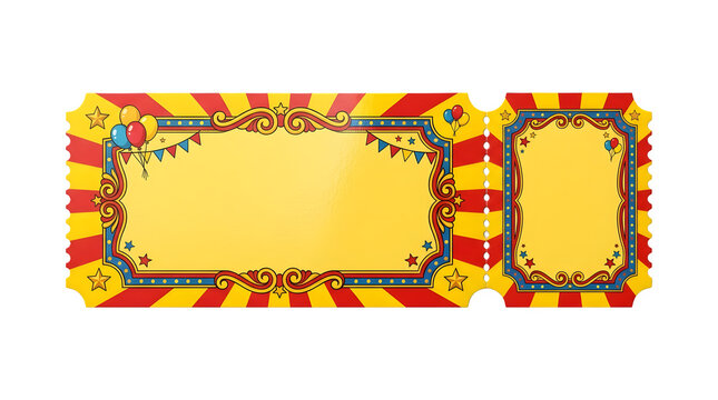Vintage circus ticket with red and yellow stripes, blank carnival admission coupon, retro event pass
