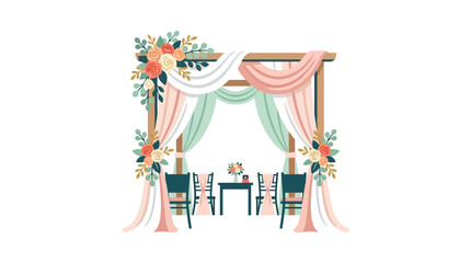 Fototapeta premium Wedding Arch Decor with Flowers and Drapes, Romantic Ceremony Setup