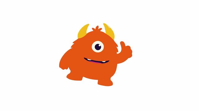 Cute orange monster character jumping and giving a thumbs up gesture
