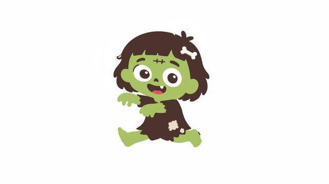 Little green zombie girl walking with a friendly expression