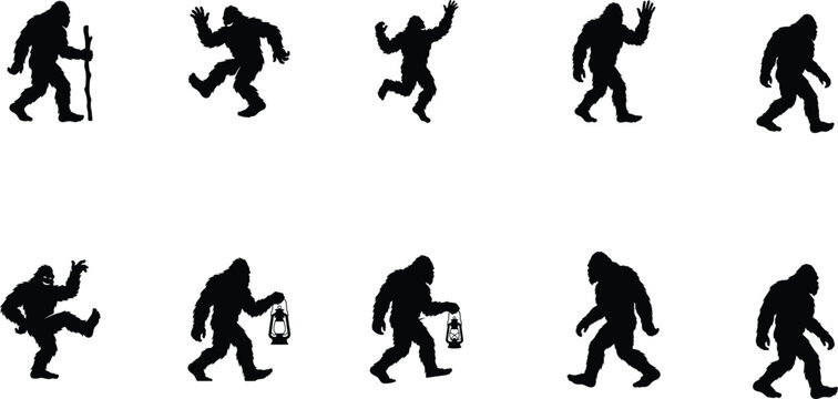 Bigfoot silhouette collection diverse poses and actions