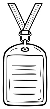 Hand Drawn Black and White Badge with Lanyard and Blank Lines for Text