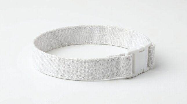  White Fabric Wristband Mockup Isolated White Backdrop Realistic Stitching Texture Commercial