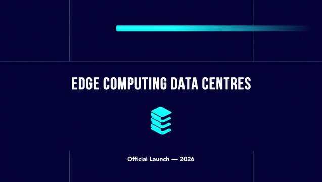Modern minimalist graphic design showcasing edge computing data centers launch announcement with futuristic server icon and 2026 date