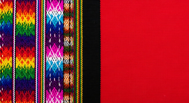 Traditional latin american multicolored woven textile pattern with traditional colorful indigenous peruvian material handmade decorative american