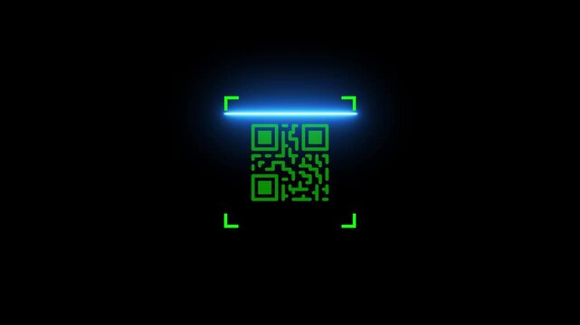 Glowing Scan icon showing scanner process. QR code being a scanning concept