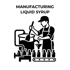 Naklejka premium Manufacturing Liquid Syrup Production Process Illustration.