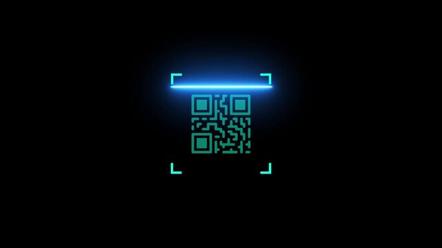 Glowing Scan icon showing scanner process. QR code being a scanning concept