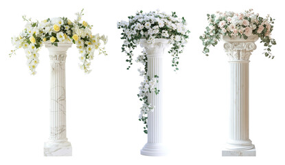 Naklejka premium PNG Elegant floral-decorated marble columns on transparent background