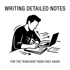 Naklejka premium Person Writing Notes with Laptop and Papers.