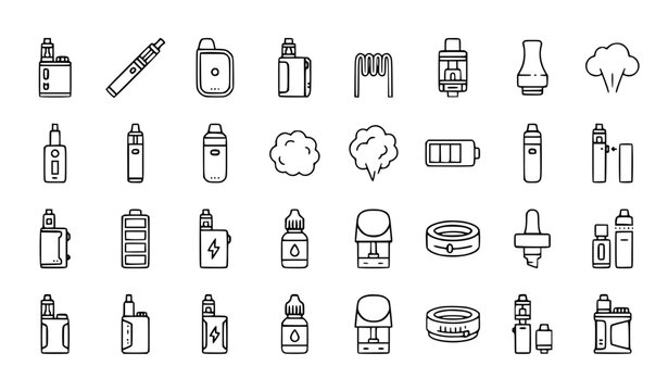 Vape Electronic Cigarette Solid Outline Icon Set Vector EPS 10
